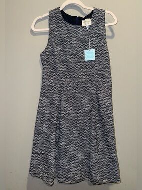 Hayden Navy & White Textured A-Line Dress